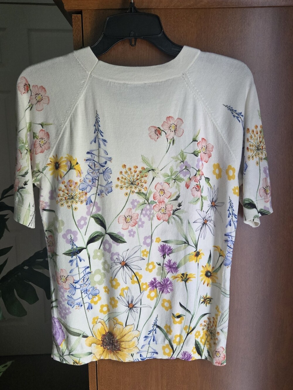 Talbots White Floral Short-Sleeve Knit Top - Picture 3 of 5